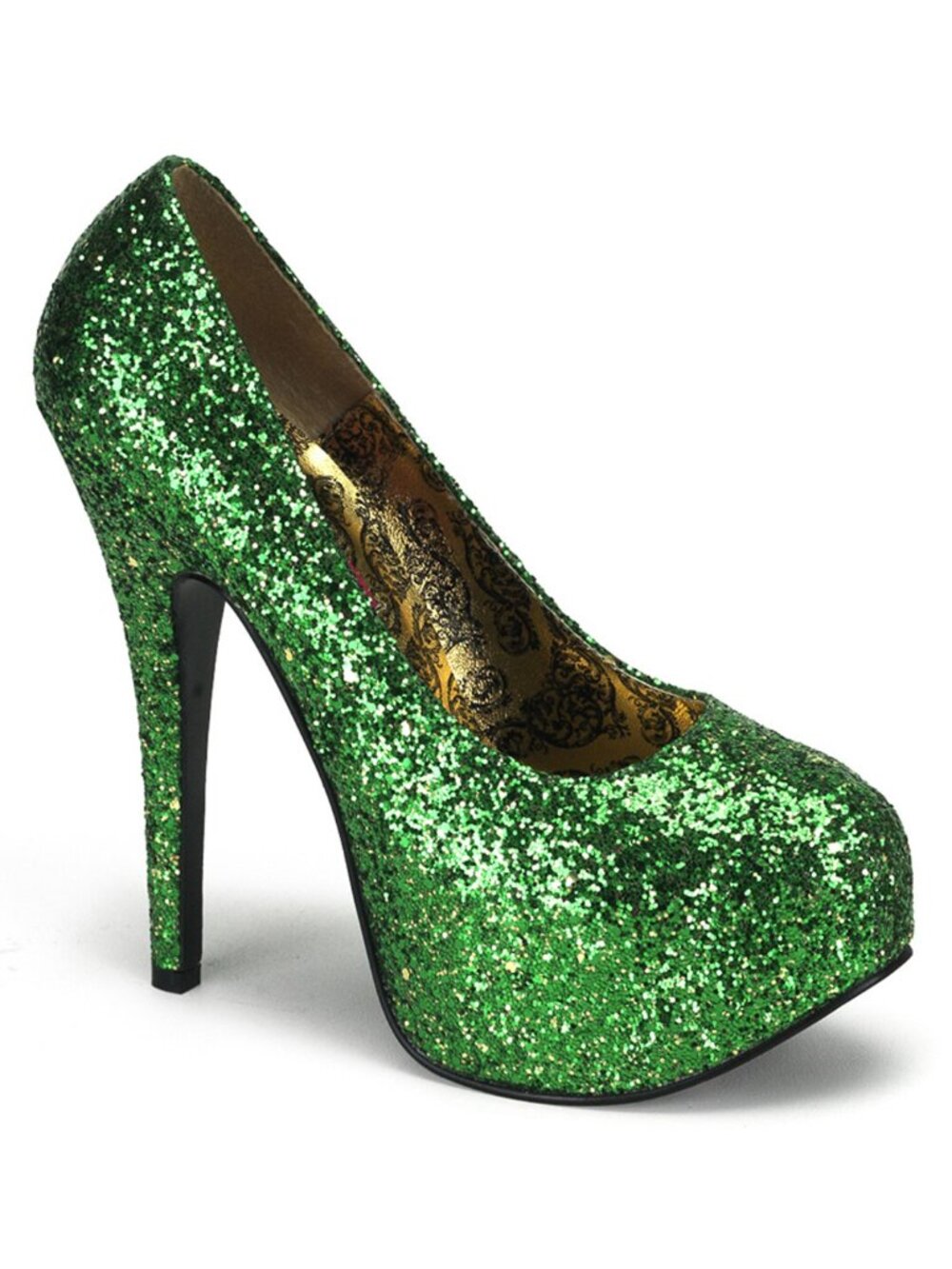 Bordello Green Glitter Concealed Platform Shoes 8